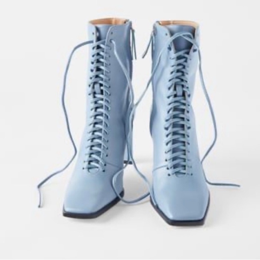 Zara Lace-Up Ankle Boots Blue - 39
